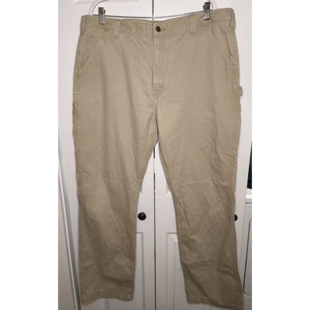 Carhartt Canvas Carpenter Pants Mens 40x34 Beige Khaki Utility‎ Workwear